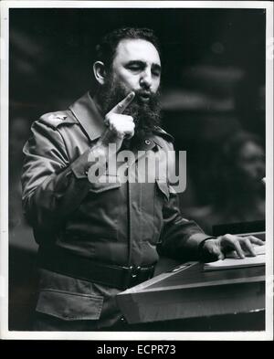 Gli Stati Uniti e Cuba ha annunciato un accordo tra i due paesi che sarà un primo passo verso la normalizzazione delle relazioni. Nella foto: 10 Ottobre 1979 - Premier cubano Fidel Castro rivolgendosi all'Assemblea generale delle Nazioni Unite. © Keystone Pictures USA/ZUMAPRESS.com/Alamy Live News Foto Stock