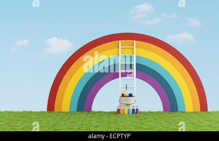 Selezionare il campione di colore per dipingere il cielo con un arcobaleno - 3D Rendering Foto Stock