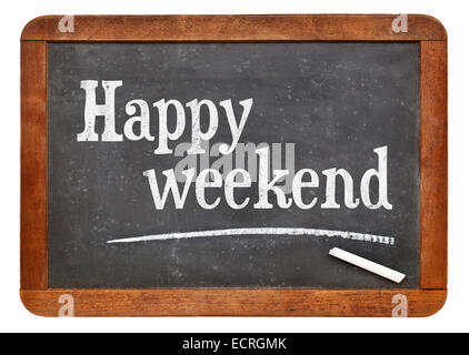 Happy Weekend - bianco gesso di testo su un vintage lavagna ardesia Foto Stock