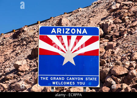 Il confine di Arizona e Nevada presso la Diga di Hoover, Stati Uniti d'America. Foto Stock