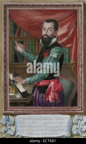 Garcilaso de la Vega (1501-1536). Soldato spagnolo e poeta. Incisione. Colorati. Foto Stock