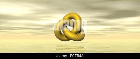 Forma d'oro con anello in grigio e sfondo giallo Foto Stock