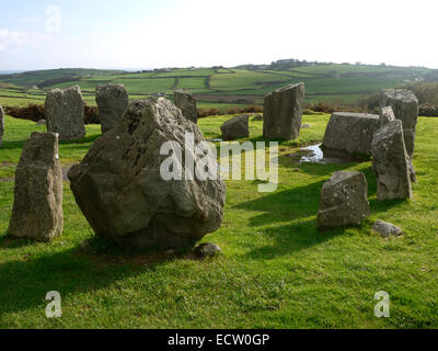 Drombeg Stone Circle, noto anche come "Il Druido Altare dell', Vicino Glandore, County Cork, Irlanda Foto Stock