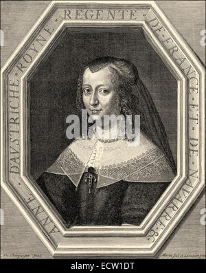 Anna d'Austria, 1601-1666, regina consorte di Francia e di Navarra, reggente per suo figlio Luigi XIV di Francia e uno spagnolo e Por Foto Stock