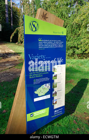 Valvola Waste Gate Informazioni segno, seta legno, Westonbirt Arboretum nazionale, Gloucestershire, England, Regno Unito Foto Stock