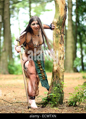 Backwood gioco di ruolo fantasy costume ragazza nel bosco 16 Luglio 2014 Foto Stock