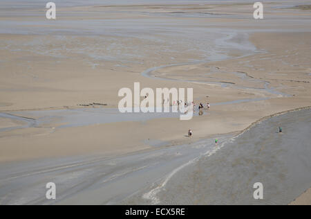 Passeggiata attraverso le velme, Mont-Saint-Michel, in Normandia, Francia, Europa Foto Stock