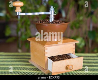 Il tema del caffè: coffee mill con grani all'interno Foto Stock