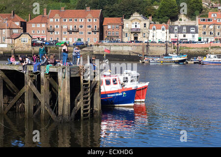 La pesca del granchio in Whitby Harbour. Foto Stock