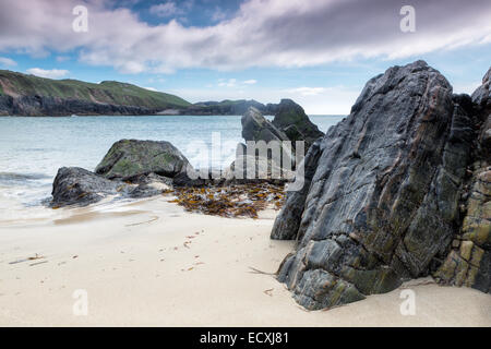 Mangersta spiaggia un giorno di primavera sulla isola di Lewis e Harris, Ebridi Esterne, Scozia Foto Stock