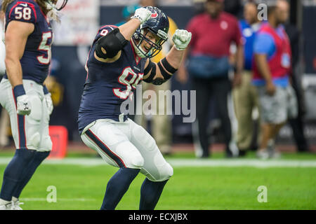 Houston, Texas, Stati Uniti d'America. Xxi Dec, 2014. Houston Texans difensivo fine J.J. Watt (99) danze durante la 1a metà di un gioco di NFL tra Houston Texans e Baltimore Ravens presso NRG Stadium di Houston, TX su dicembre21st, 2014. Credito: Trask Smith/ZUMA filo/Alamy Live News Foto Stock