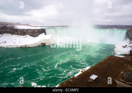 Cascate Horseshoe come si vede dalla tabella il Rock in Queen Victoria Park in Niagara Falls, Ontario, Canada Foto Stock