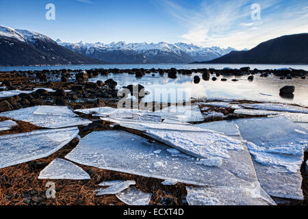 Grandi pezzi di ghiaccio lavato con la marea vicino Haines Alaska Foto Stock