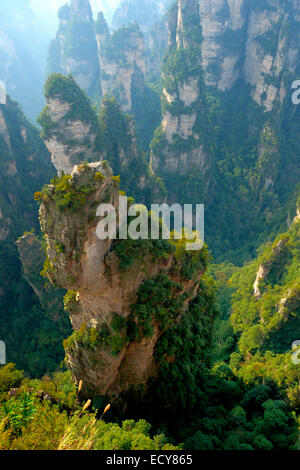 'Avatar' montagne con quarzo verticale di rocce di arenaria, Zhangjiajie National Park, nella provincia del Hunan, Cina Foto Stock