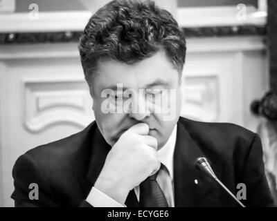 Presidente Petro Poroshenko -- Presidente kazako Nursultan Nazarbayev arrivati a Kiev per una visita di lavoro il lunedì, 22 dicembre 2014. I presidenti di Ucraina e Kazakistan considerare Minsk accordo come base per risolvere la crisi nella Donbas. Nazarbayev ha espresso la fiducia che attraverso gli accordi di Minsk può uscire dalla crisi. Foto Stock