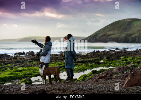 La spiaggia di Manorbier Bay, South Wales UK Foto Stock