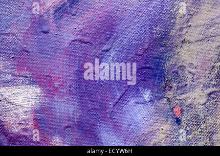 Foto macro di una pittura acrilica su tela di canapa. Foto Stock