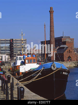 Barche ormeggiate in Albert Dock, Liverpool, Merseyside England, Regno Unito Foto Stock