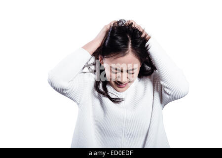 Ritratto di giovane donna freaking out Foto Stock