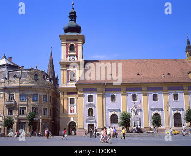 Grand Square (Piata Mare), Sibiu, Sibiu County, Centru (Transilvania) Regione, Romania Foto Stock