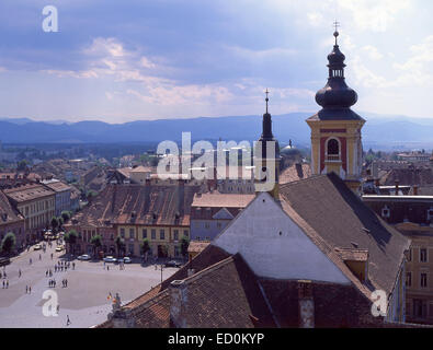 Vista sulla città, Sibiu, Sibiu County, Centru (Transilvania) Regione, Romania Foto Stock