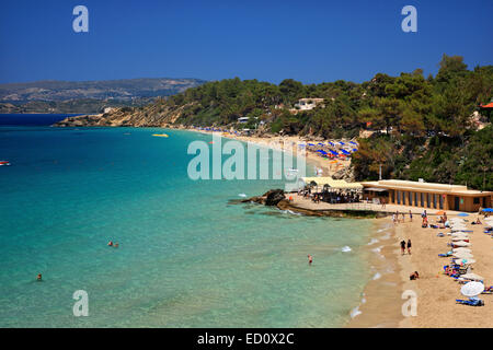 Platys Gialos & Makrys Gialos spiagge, a Leivatho, vicino alla città di Argostoli, l'isola di Cefalonia, Mar Ionio, Grecia Foto Stock