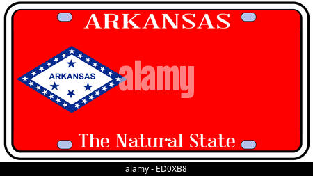 Arkansas state la targa con i colori della bandiera di stato con icone su sfondo bianco Foto Stock