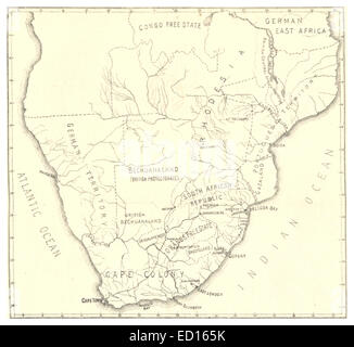 Cartina del Sud Africa con Republik del Sud Africa, Cape Colony, Arancione Freestate, in Rhodesia, ect Foto Stock