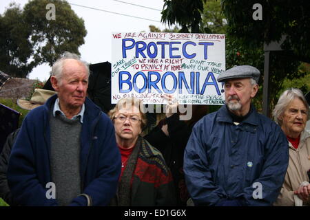 Boronia residenti protesta contro l'aumento elevato e ad alta densità di sviluppo. Foto Stock