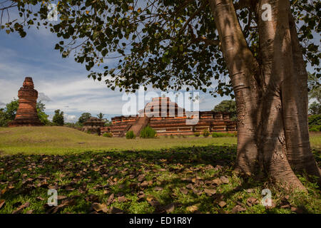 Una vista distante del complesso del tempio di Muara Takus in Muara Takus, Kampar, Riau, Indonesia. Foto Stock