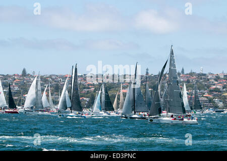 Sydney, Australia. 26 dicembre, 2014. Inizio del settantesimo Sydney Hobart Yacht Race nel porto di Sydney, Australia. Barche Corsa verso le teste Credito: martin berry/Alamy Live News Foto Stock