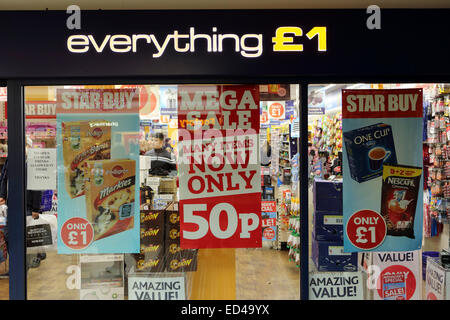 Newcastle, Regno Unito. Il 26 dicembre, 2014. Boxing Day vendite a tutto £1 store a Sunderland, Inghilterra. Vendita articoli vengono venduti a metà prezzo. Credito: Stuart Forster/Alamy Live News Foto Stock