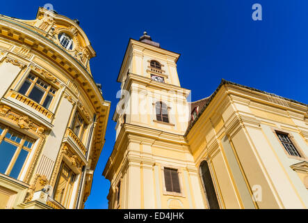 I dettagli di architettura in Piazza Grande, Sibiu downtown, città medievale della Transilvania, Romania. Foto Stock