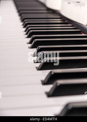 Tasti di pianoforte e musica foglio (fondo) Foto Stock