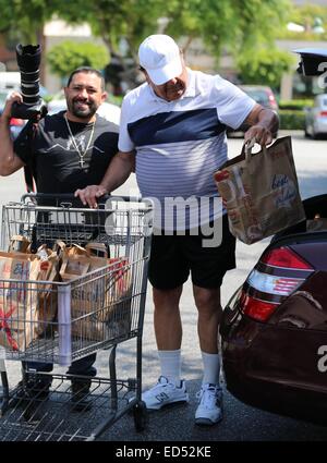 Paul Sorvino negozi a Bristol Farms. Egli dà soldi per un avvocato per raccogliere per una carità contro il bullismo. Paolo è assistita nel suo scarico carrello da un fotografo di paparazzi. Dotato di: Paul Sorvino dove: Los Angeles, California, Regno Stat Foto Stock