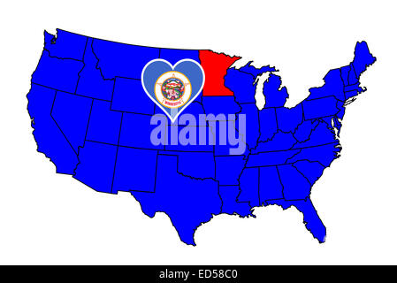 Dello stato del Minnesota e contorno icona set inset in una mappa degli Stati Uniti d'America Foto Stock