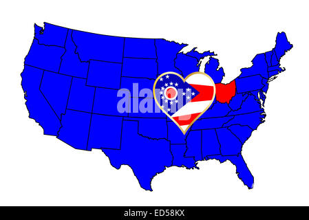 Ohio State outline e icona set inset in una mappa degli Stati Uniti d'America Foto Stock