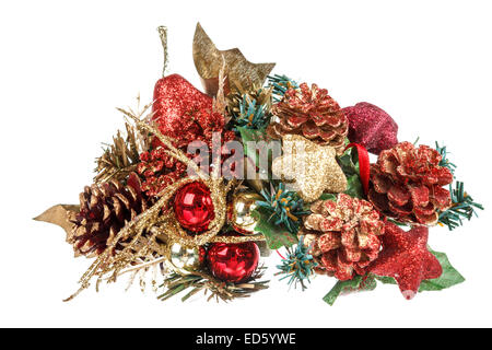 Natale e Anno Nuovo decorazione con ornamenti , vacanze decorazione isolati su sfondo bianco , Buon Natale e felice N Foto Stock