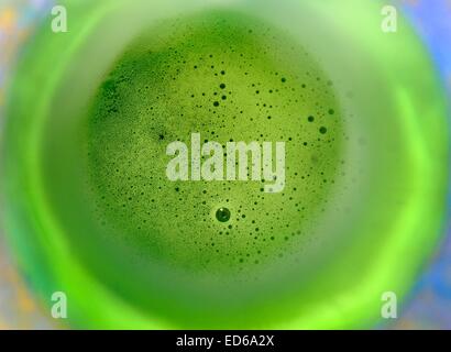 Guardando verso il basso in una bottiglia di birra lager Stella Foto Stock