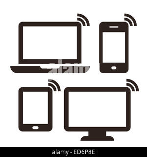 Portatile, telefono cellulare, tablet PC e monitor wireless network icon set isolato su sfondo bianco Foto Stock