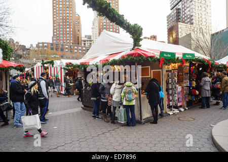 Mercatino di Natale a Union Square Park a Manhattan Foto Stock