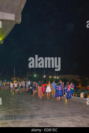 Tennis Australian Open di asta leva arena tifosi fuori dopo la partita sulla strada di casa Foto Stock