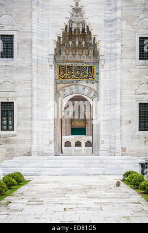 Dettagli architettonici in una delle porte di ingresso al cortile centrale della Moschea Süleymaniye di Istanbul, in Turchia. Foto Stock