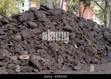 La lignite in magazzino in attesa di vendere. Foto Stock