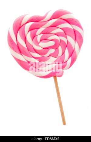 A forma di cuore ad lollipop isolato su bianco Foto Stock