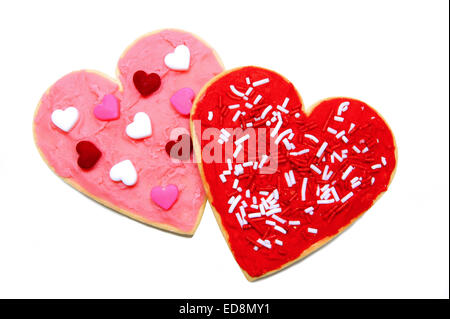 Due Valentines Day cookies isolato su bianco Foto Stock