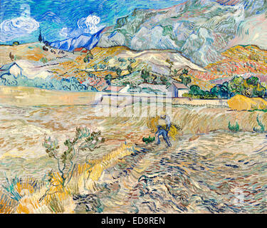 Vincent van Gogh, racchiuso Campo di grano con contadino (paesaggio di Saint-Remy) 1889 olio su tela. Indianapolis Museum of Art, US Foto Stock