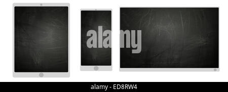 TV smartphone e tablet le icone con lavagna schermo texture Foto Stock