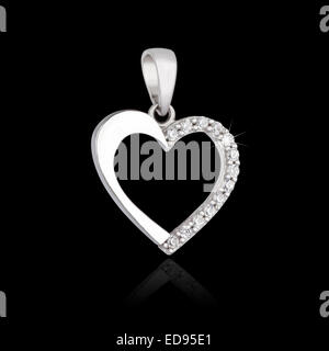 Diamante argento pendente a forma di cuore Foto Stock