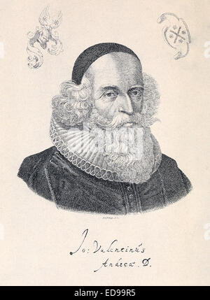 Johannes Valentinus Andreae (1586-1654), teologo tedesco che ha rivendicato la paternità del 'Chymical nozze di Christian Rosenkreutz" pubblicata nel 1616; uno dei tre originali manifesti della misteriosa 'Fraternità della Rosa Croce" o Rosicrucians). Vedere la descrizione per maggiori informazioni. Foto Stock